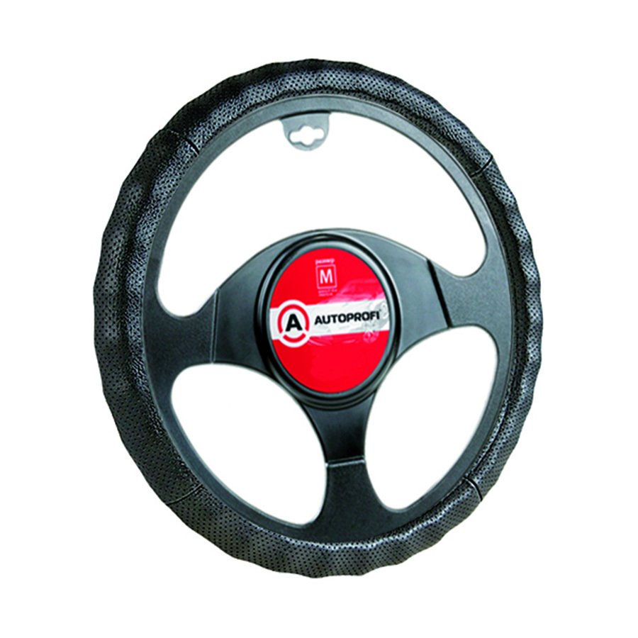 Оплетка на руль Autoprofi AP-396 BK (XL) натуральная кожа (41-43см)