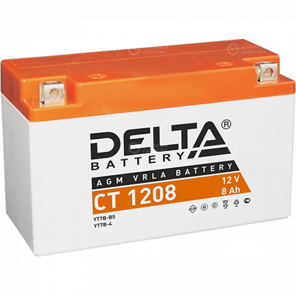 Мотоаккумулятор Delta 1208 AGM YT7B-BS 8Ач, прямая полярность в Твери