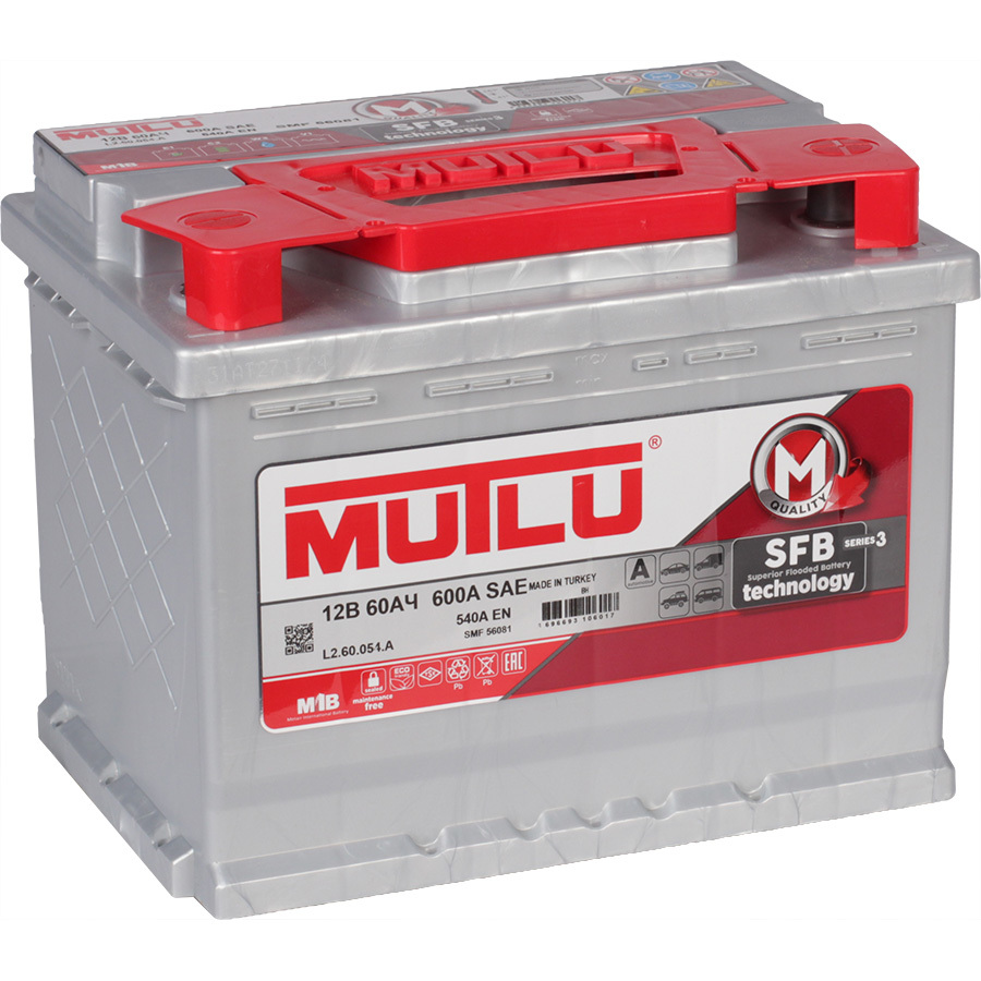 Mutlu Автомобильный аккумулятор Mutlu SMF 56081 60 Ач обратная полярность L2 mutlu автомобильный аккумулятор mutlu asia 75 ач прямая полярность d26r