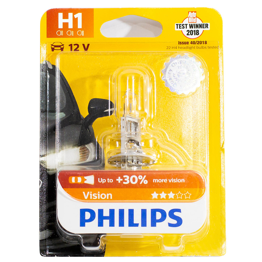 Автолампа PHILIPS Лампа PHILIPS Vision Premium+30 - H1-55 Вт, 1 шт. автолампа philips лампа philips vision h1 55 вт 4300к 1 шт