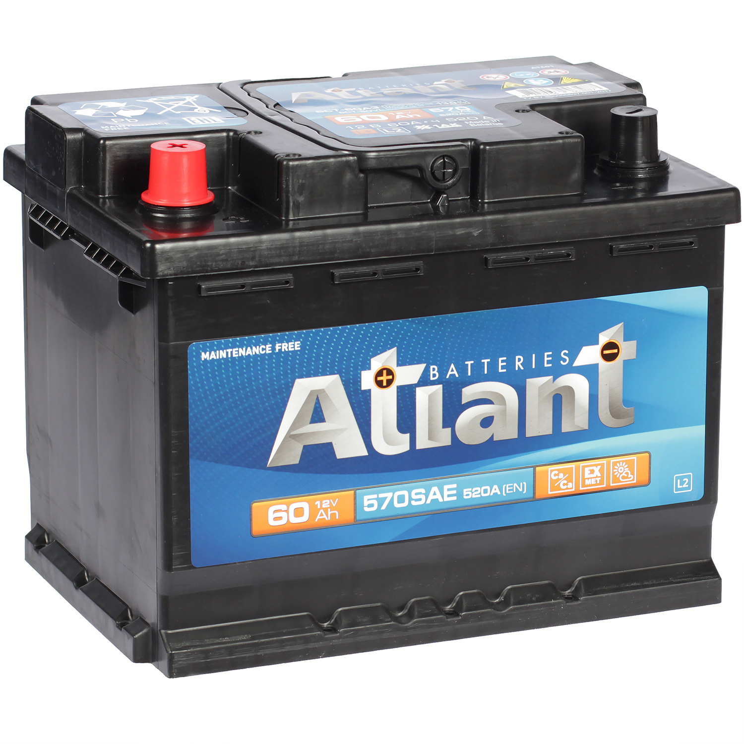 atlant автомобильный аккумулятор atlant 60 ач прямая полярность l2 Atlant Автомобильный аккумулятор Atlant 60 Ач прямая полярность L2