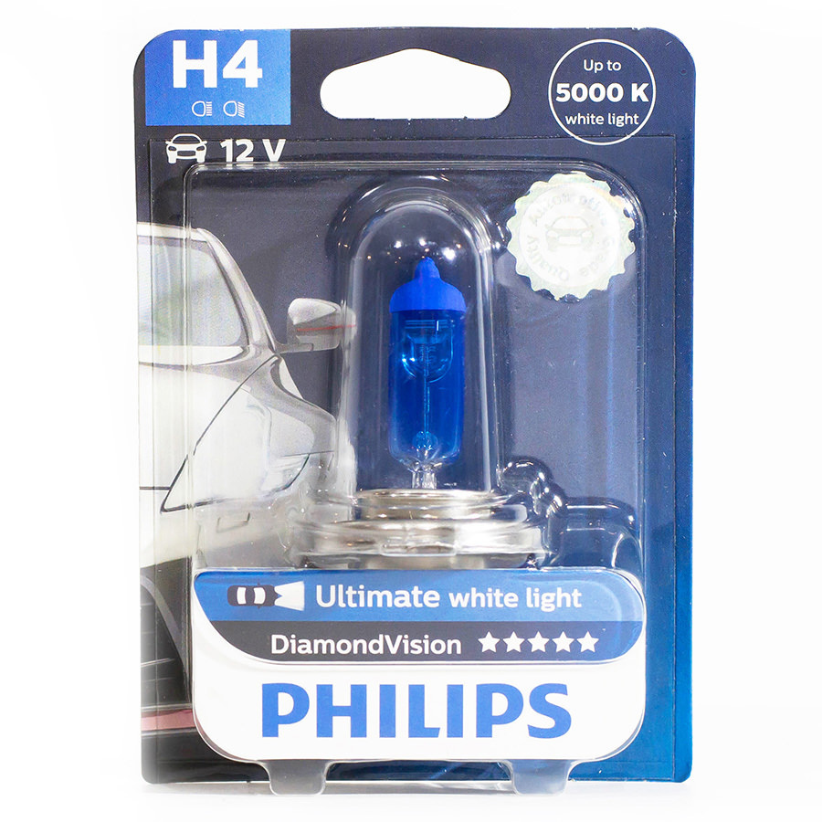 Автолампа PHILIPS Лампа PHILIPS Diamond Vision - H4-55 Вт-5000К, 1 шт. автолампа philips лампа philips vision plus h4 60 55 вт 3250к 2 шт