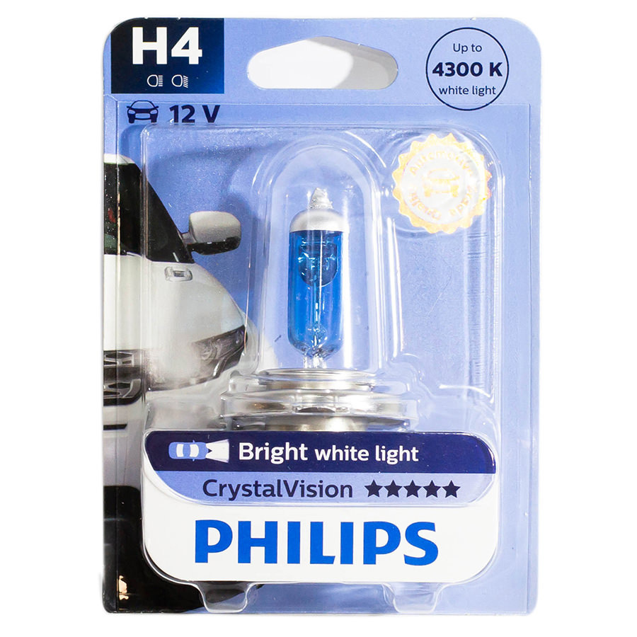 Автолампа PHILIPS Лампа PHILIPS Crystal Vision - H4-55 Вт-4300К, 1 шт. автолампа philips лампа philips vision plus h4 60 55 вт 3250к 1 шт