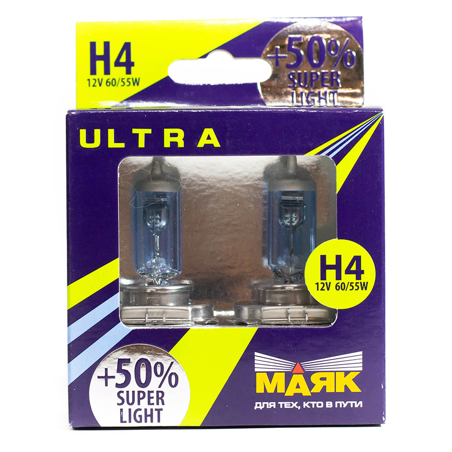 Автолампа Маяк Лампа Маяк Ultra Super Light+50 - H4-55 Вт, 2 шт. автолампа маяк лампа маяк ultra new h4 55 вт 2 шт
