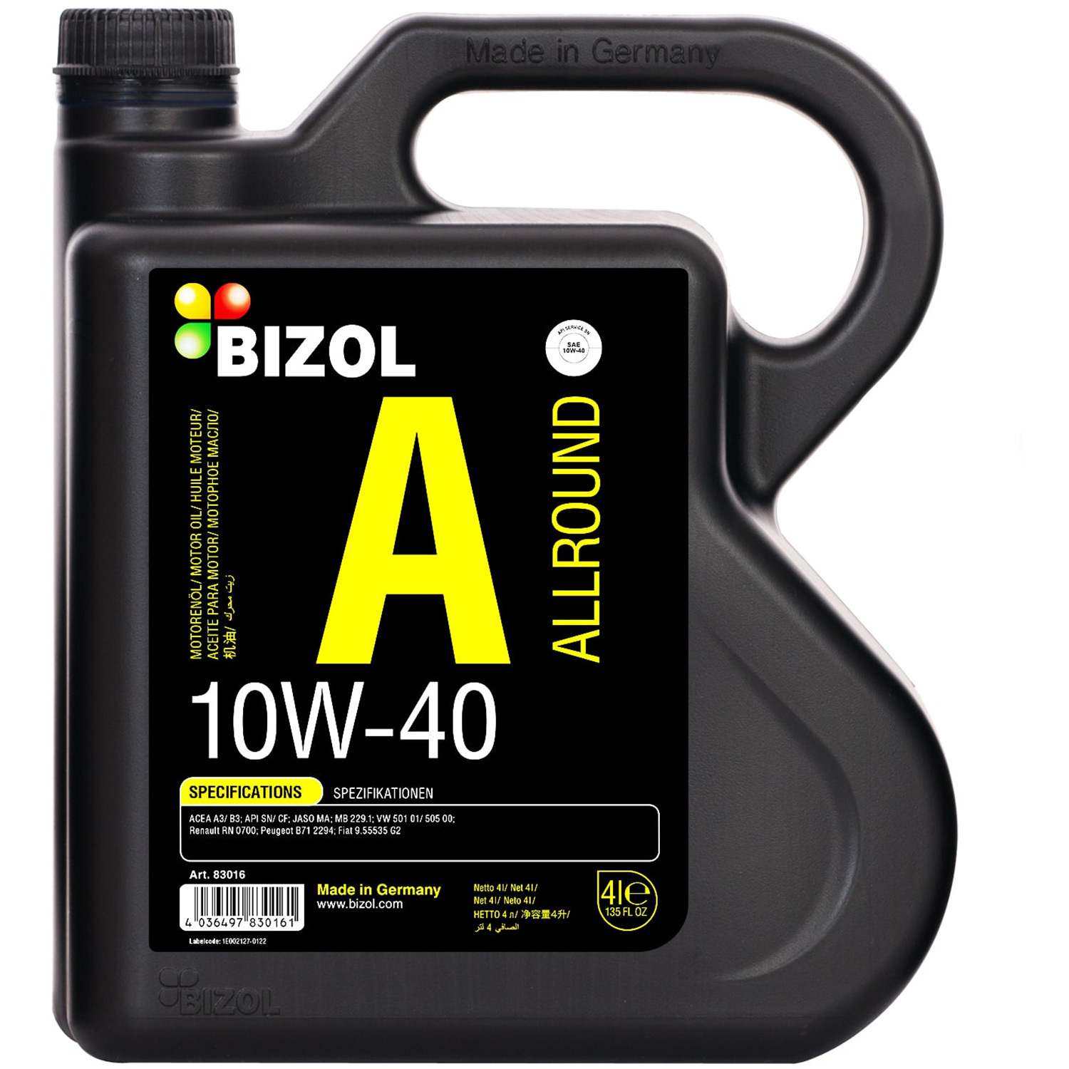 Моторное масло Bizol Allround 10W-40, 4 л