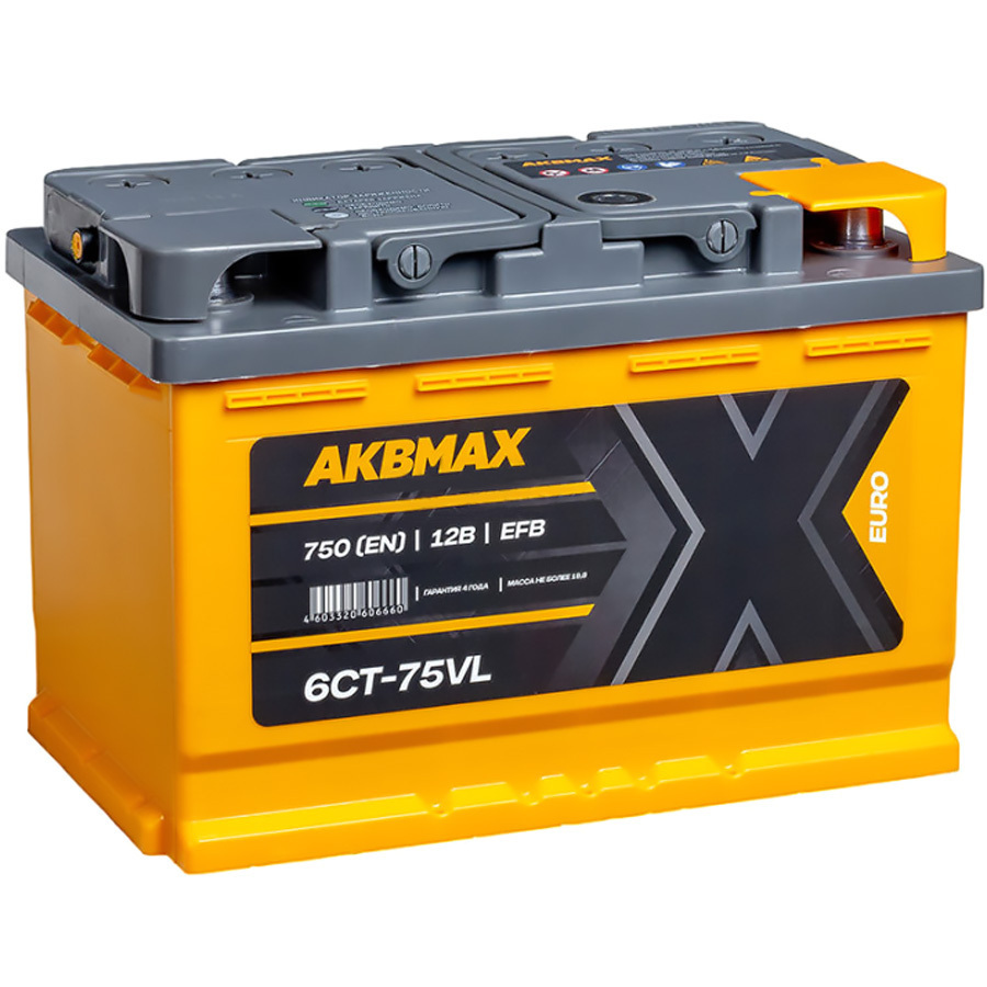 Автомобильный аккумулятор AKBMAX EFB 75 Ач обратная полярность L3
