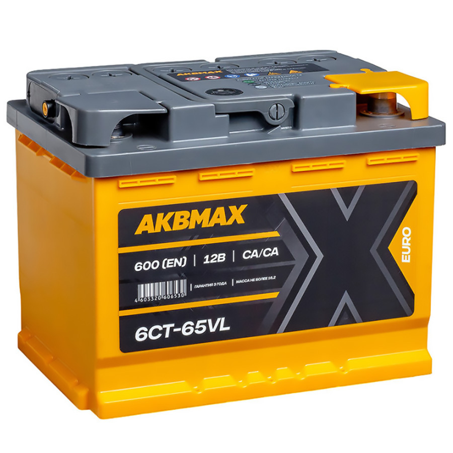 Автомобильный аккумулятор AKBMAX 65 Ач обратная полярность L2
