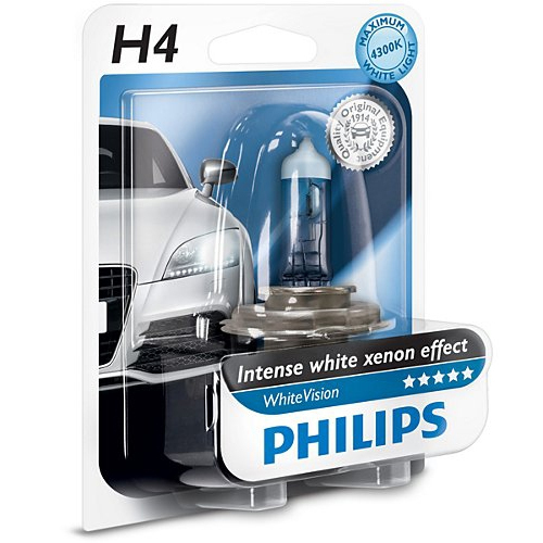 Автолампа PHILIPS Лампа PHILIPS White Vision - H4-55 Вт-4300К, 1 шт.