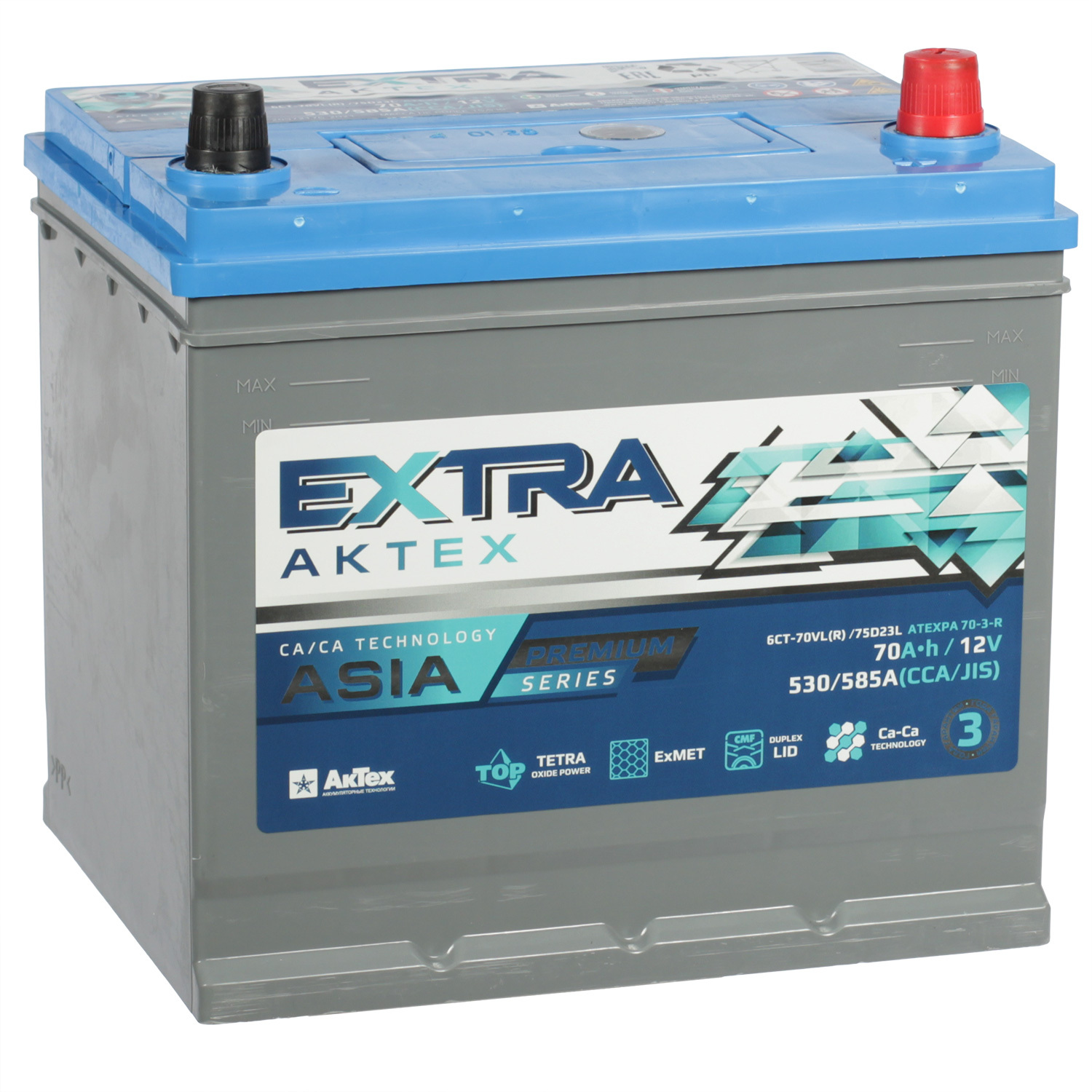 Автомобильный аккумулятор Актех Extra 70 Ач обратная полярность D23L, размер D23L ATEXPA 70-3-R - фото 1