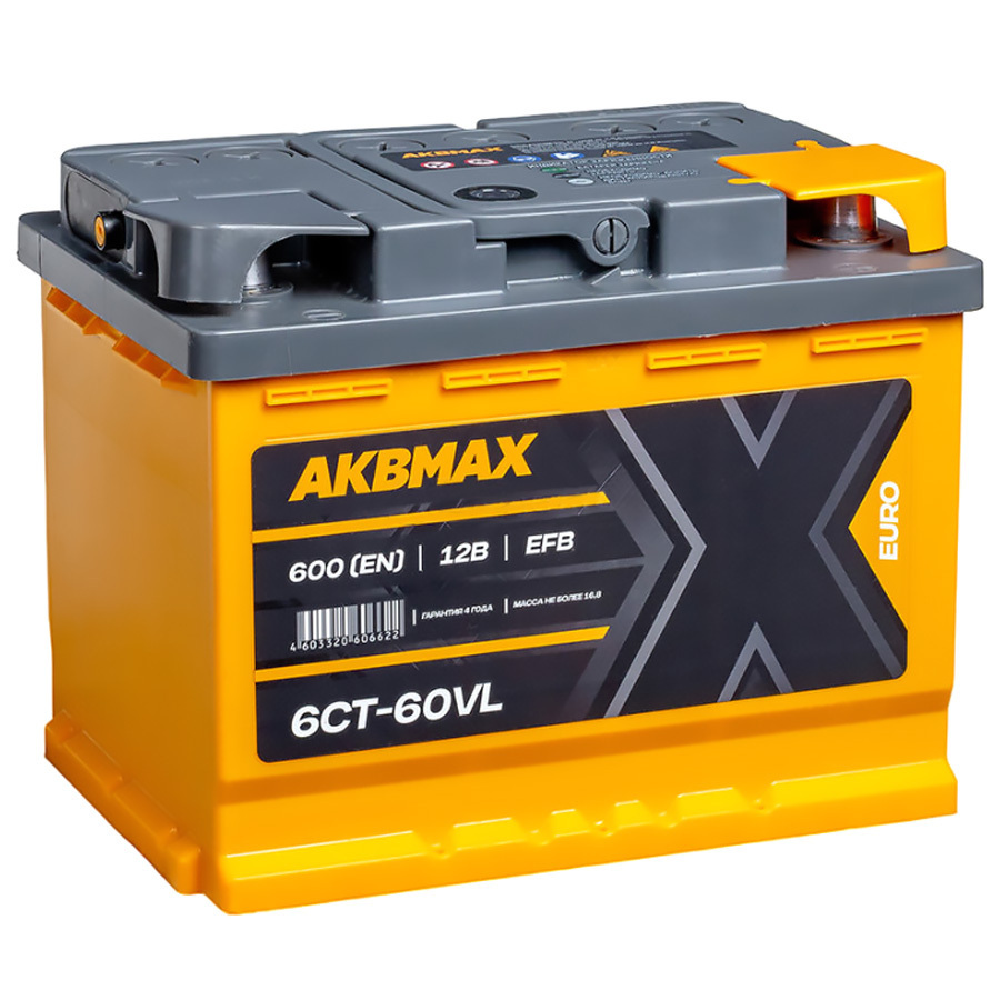 Автомобильный аккумулятор AKBMAX EFB 60 Ач обратная полярность L2