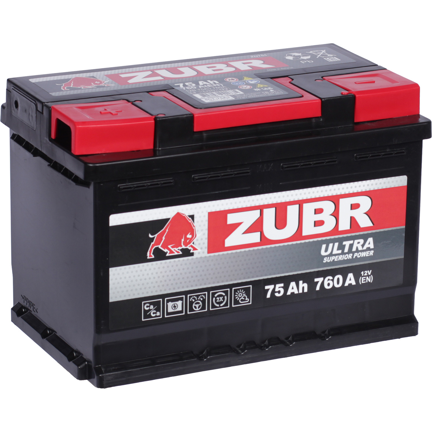 Zubr Автомобильный аккумулятор Zubr 75 Ач прямая полярность L3 рециркулятор цмо r zubr 2x15 1 вент упак 1шт r zubr 2x15