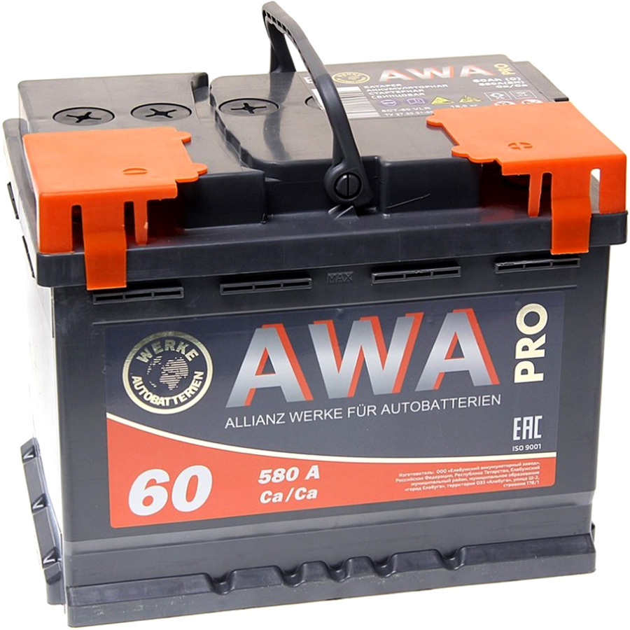 Автомобильный аккумулятор AWA PRO 60 Ач L2