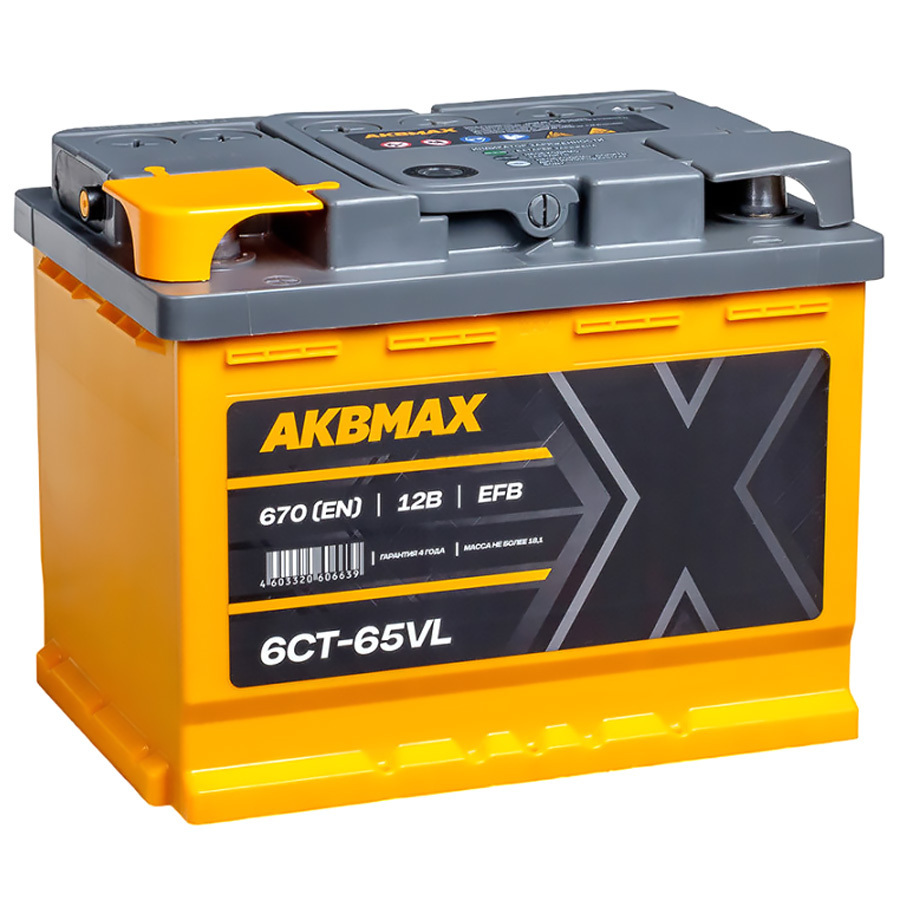 Автомобильный аккумулятор AKBMAX EFB 65 Ач прямая полярность L2