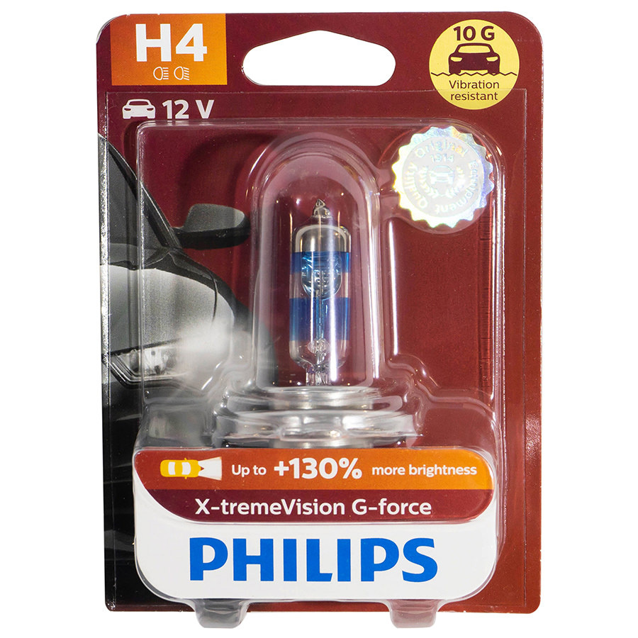 Автолампа PHILIPS Лампа PHILIPS X-tremeVision G-Force+130 - H4-55 Вт-3500К, 1 шт. автолампа philips лампа philips x tremevision h4 55 вт 2 шт