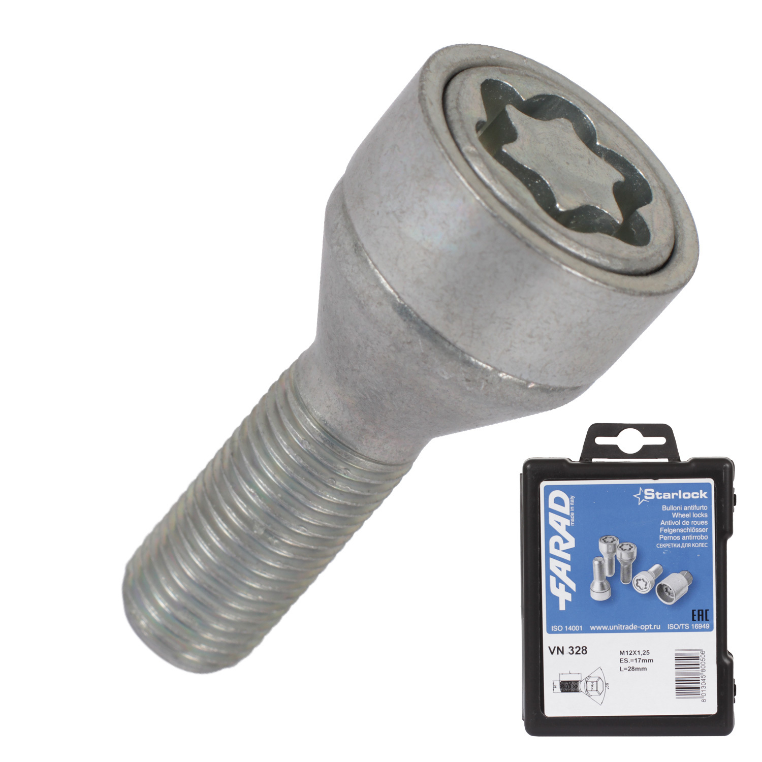 Farad Болт секретный  Farad 12х1,25х28 4+1 17 конус VN328