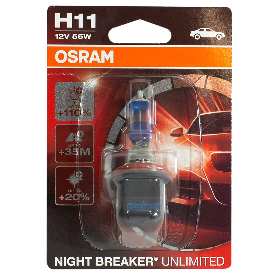 Автолампа OSRAM Лампа OSRAM Night Breaker Unlimited - H11-55 Вт, 1 шт. лампа автомобильная osram night breaker silver 100% h11 12в 55вт 2 шт 64211nbs hcb