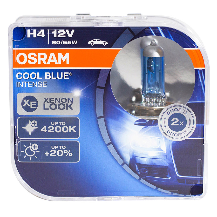 Автолампа OSRAM Лампа OSRAM Cool Blue Intense - H4-55 Вт-4200К, 2 шт. лампа автомобильная osram cool blue intense h4 p43t 12 в 60 55 вт набор 2 шт
