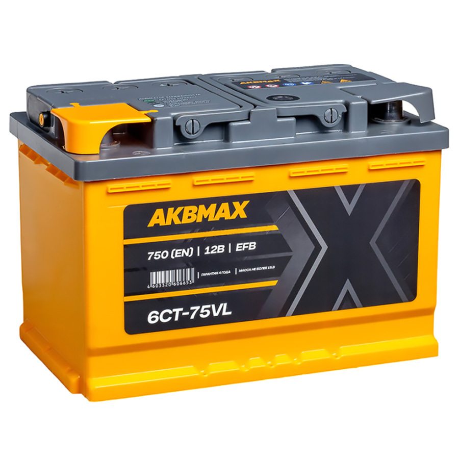 Автомобильный аккумулятор AKBMAX EFB 75 Ач прямая полярность L3