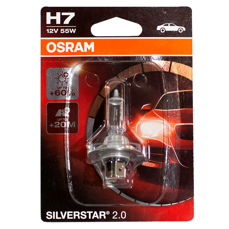 Автолампа OSRAM Лампа OSRAM Silverstar+60 - H7-55 Вт-3200К, 1 шт.