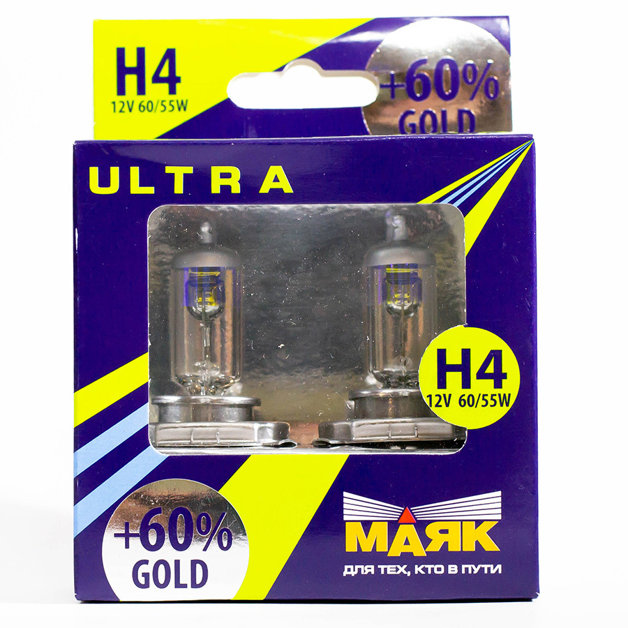 Автолампа Маяк Лампа Маяк Ultra New Gold+60 - H4-55 Вт, 2 шт. автолампа маяк лампа маяк ultra new h4 55 вт 2 шт