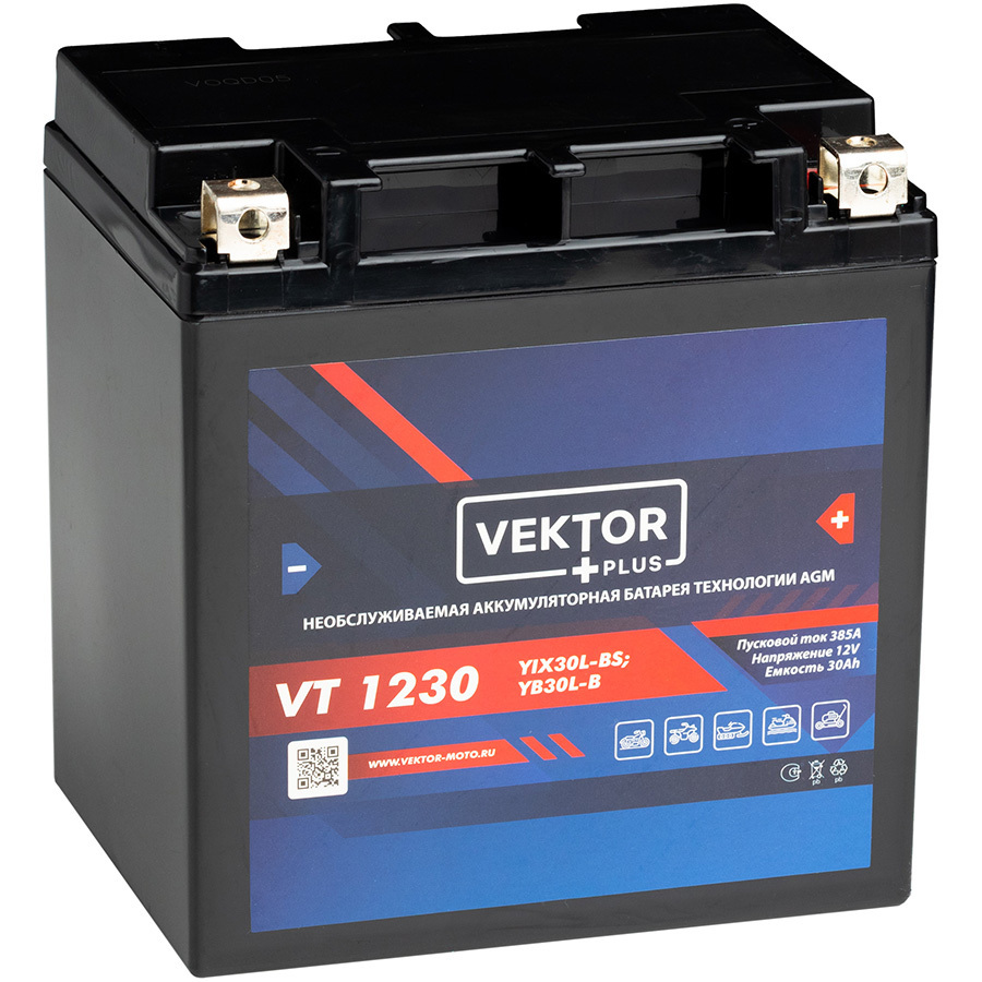 Мотоаккумулятор Vektor Plus Moto VT 30Ач, обратная полярность
