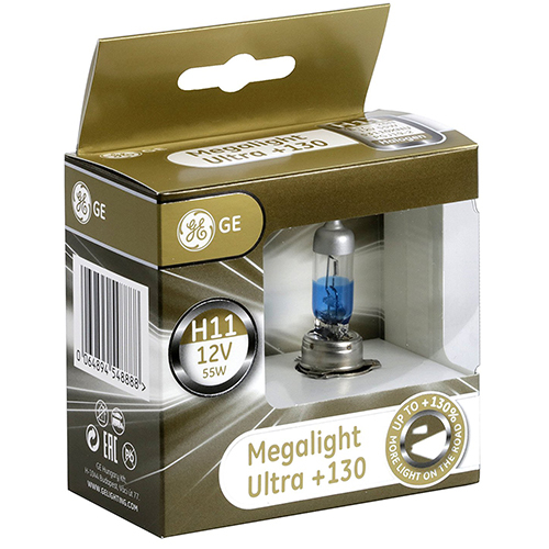 Автолампа Лампа General Electric Megalight Ultra+130 - H11-60/55 Вт-3500К, 2 шт. 53110XNU Лампа General Electric Megalight Ultra+130 - H11-60/55 Вт-3500К, 2 шт. - фото 1
