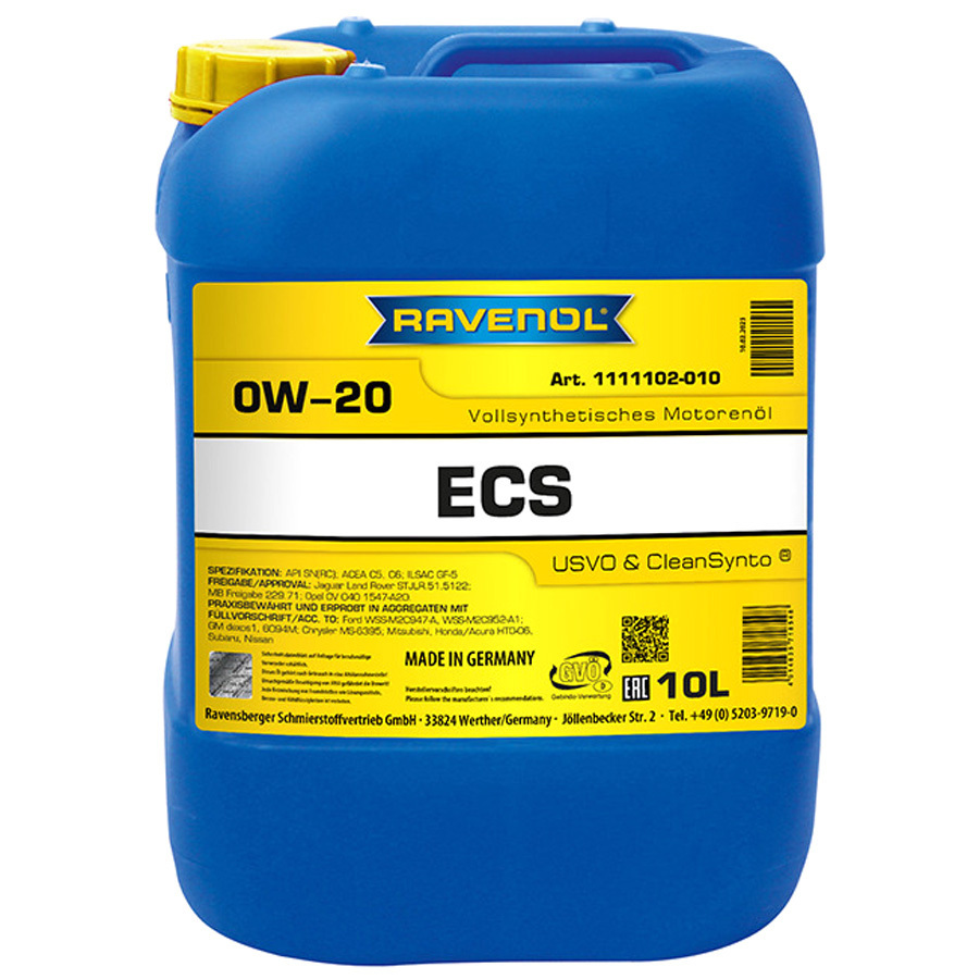 Моторное масло Ravenol ECS EcoSynth 0W-20, 10 л