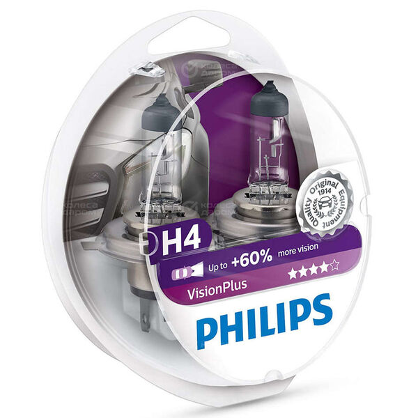 Лампа PHILIPS Vision Plus - H4-60/55 Вт-3250К, 2 шт. в Тамбове