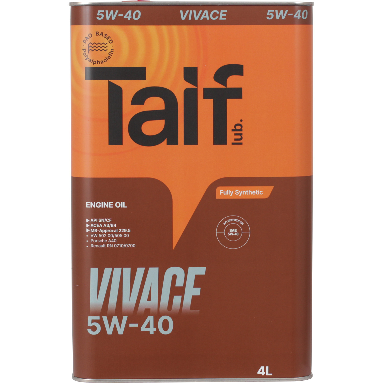 Моторное масло Taif VIVACE 5W-40, 4 л
