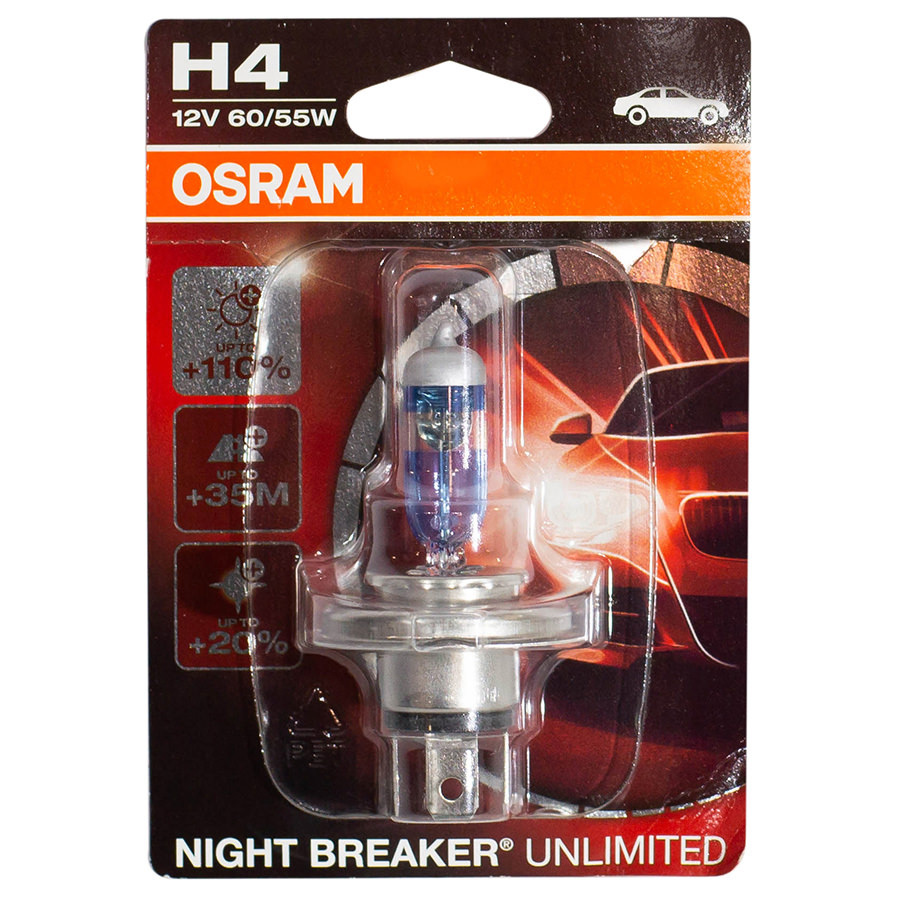 Автолампа OSRAM Лампа OSRAM Night Breaker Unlimited+110 - H4-55 Вт, 1 шт. автолампа osram лампа osram night breaker unlimited 110 hb3 65 вт 3800к 2 шт