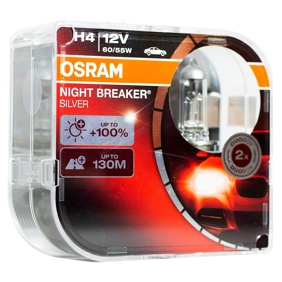 Автолампа OSRAM Лампа OSRAM Night Breaker Silver+100 - H4-55 Вт-3400К, 2 шт. цена и фото