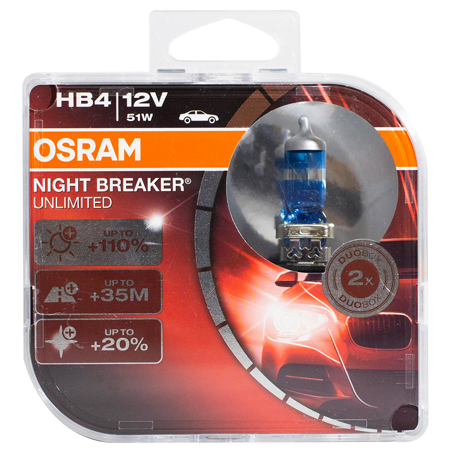 Автолампа OSRAM Лампа OSRAM Night Breaker Unlimited+110 - HB4-51 Вт-3800К, 2 шт. автолампа osram лампа osram night breaker unlimited 110 hb3 65 вт 3800к 2 шт