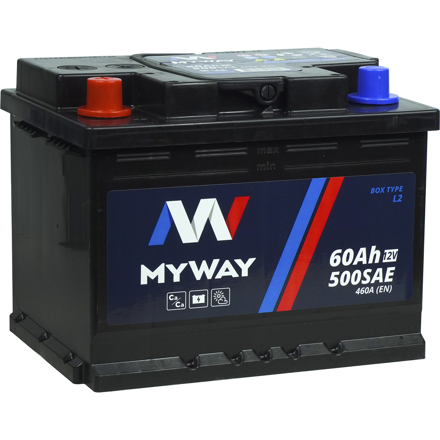 MyWay Автомобильный аккумулятор MyWay 60 Ач прямая полярность L2 myway автомобильный аккумулятор myway 60 ач обратная полярность l2