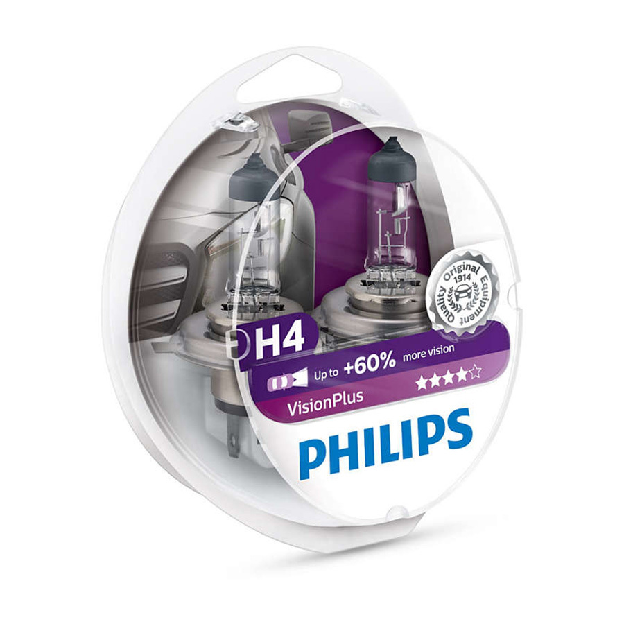 Автолампа PHILIPS Лампа PHILIPS Vision Plus - H4-60/55 Вт-3250К, 2 шт.