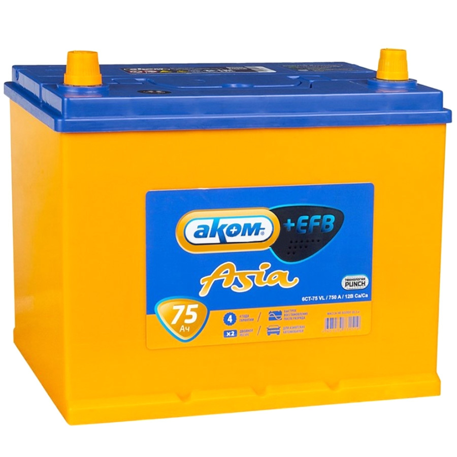 Аком Автомобильный аккумулятор Аком Asia EFB 75 Ач прямая полярность D26R