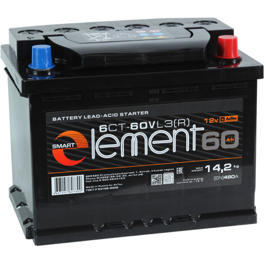 Автомобильный аккумулятор Smart Element 60 Ач обратная полярность L2