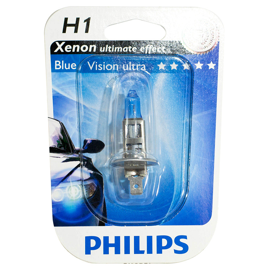 Автолампа PHILIPS Лампа PHILIPS Blue Vision Ultra - H1-55 Вт-4000К, 1 шт. автолампа philips лампа philips vision plus 60 h1 55 вт 3250к 1 шт