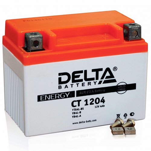цена Delta Мотоаккумулятор Delta 1204 AGM YB4L-B 4Ач, обратная полярность