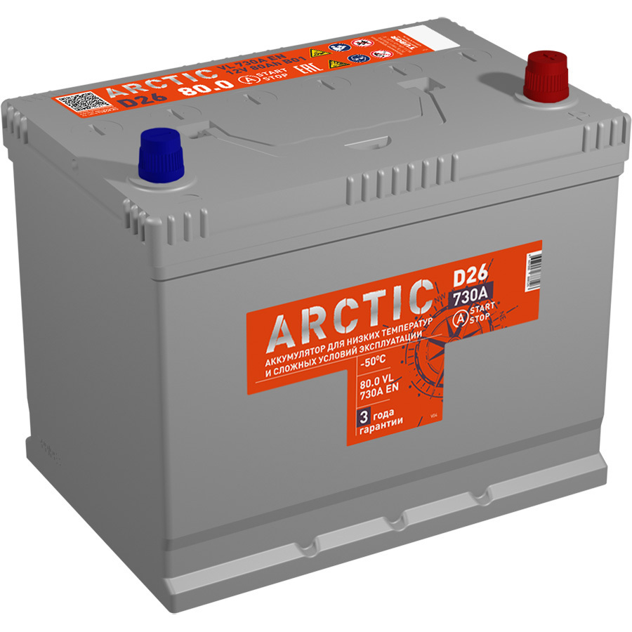 Автомобильный аккумулятор Titan Arctic Asia 80 Ач обратная полярность D26L