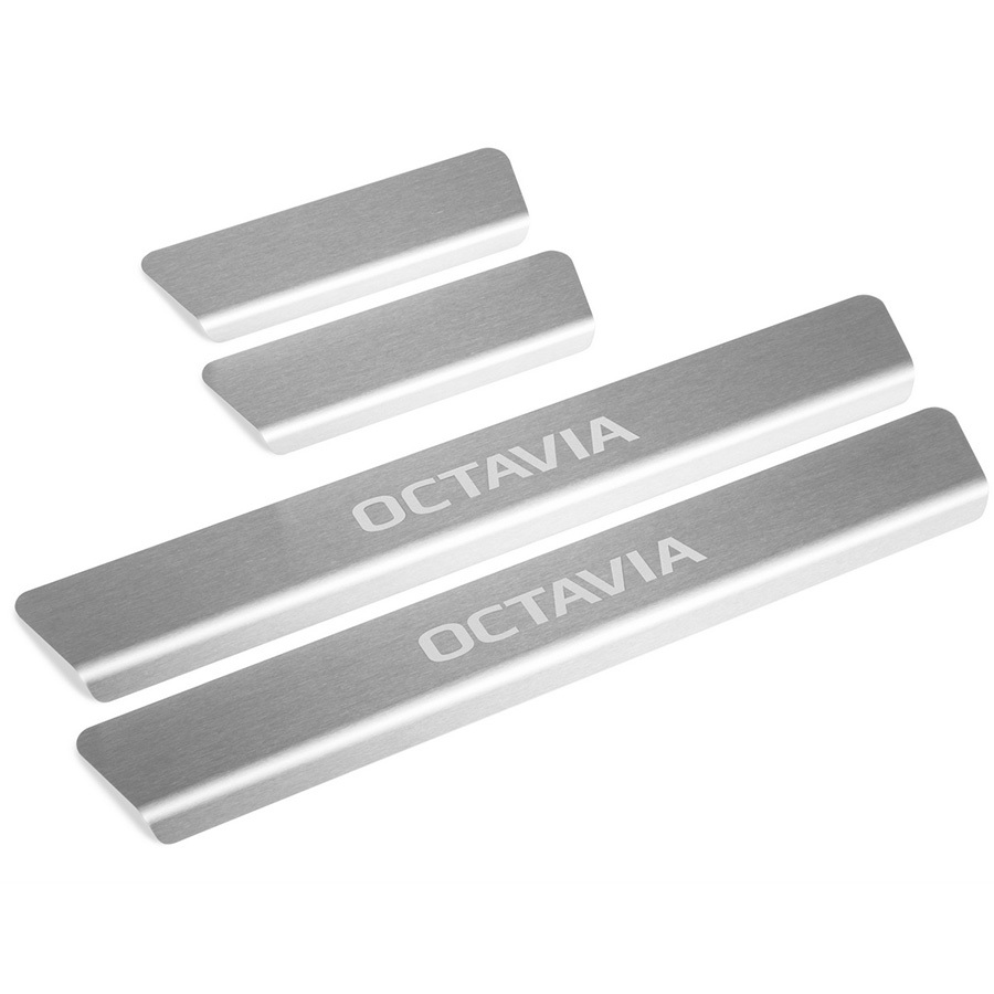 Накладки порогов Rival для Skoda Octavia A8 2020-н.в., нерж. сталь, с надписью, 4 шт. (NP.5110.3)