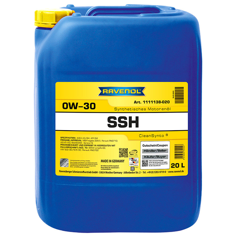 Моторное масло Ravenol Super Synthetic Hydrocrack SSH 0W-30, 20 л