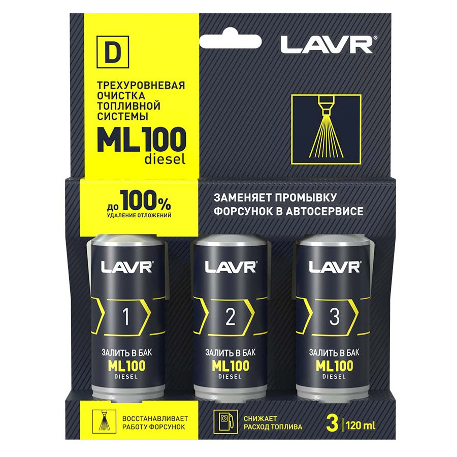 Очиститель топливной системы LAVR ML 100 трехуровневый diesel 3 х 120 мл (art.LN2138)