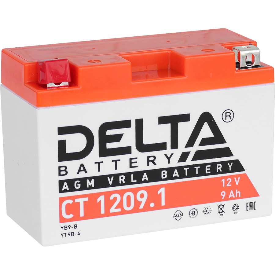 цена Delta Мотоаккумулятор Delta 1209.1 AGM YT9B-BS 9Ач, прямая полярность