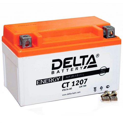 Delta Мотоаккумулятор Delta 1207 AGM YTX7A-BS 7Ач, прямая полярность батарея delta dt 1207 12в 7ач 151х65х102мм