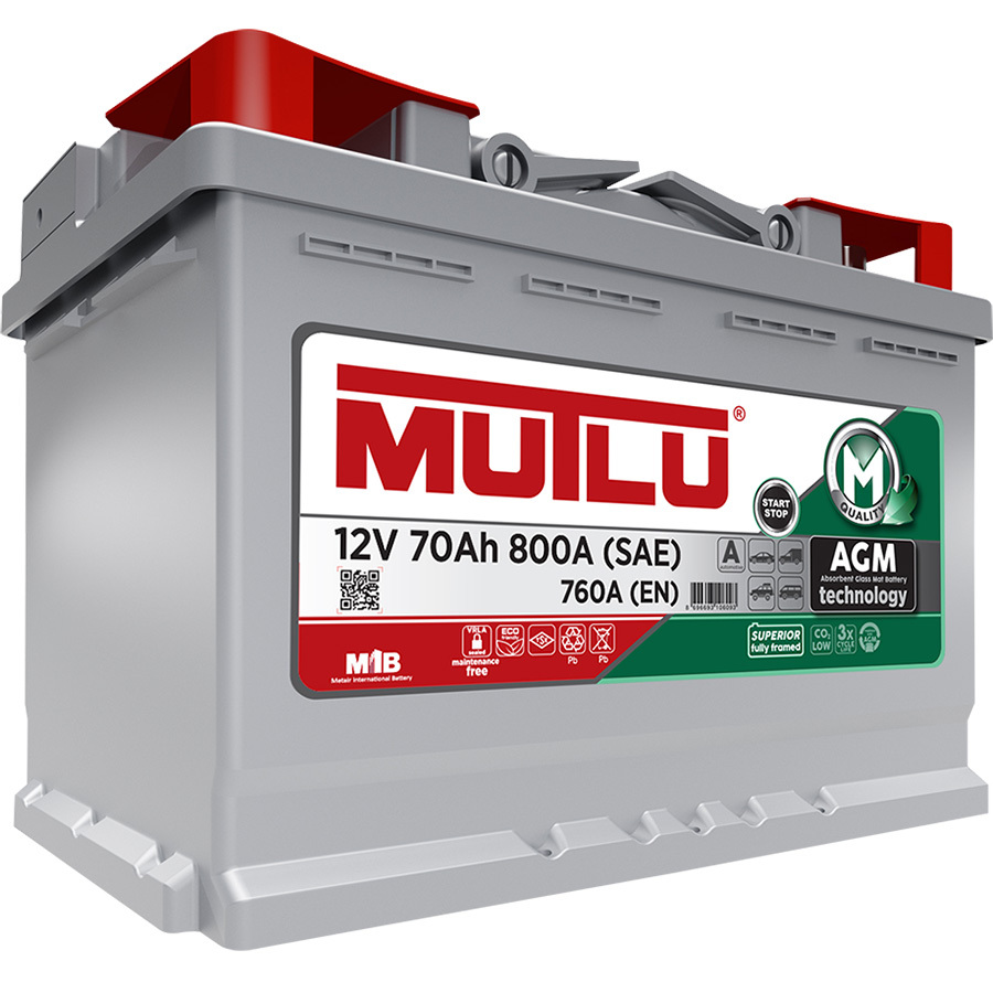 Mutlu Автомобильный аккумулятор Mutlu AGM 70 Ач обратная полярность L3