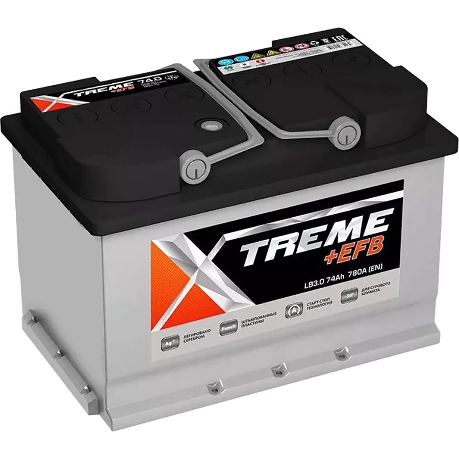 Автомобильный аккумулятор X-treme EFB 74 Ач обратная полярность LB3