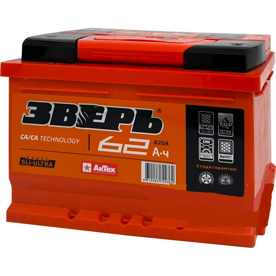 Зверь Автомобильный аккумулятор Зверь 62 Ач обратная полярность LB2