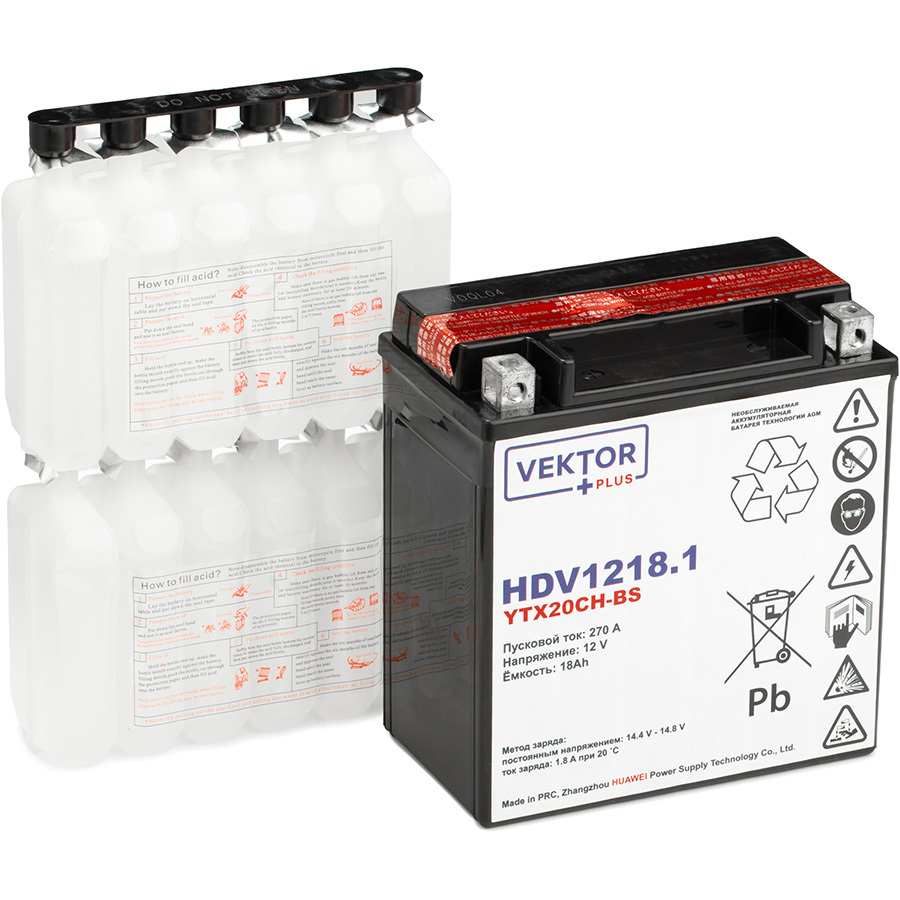 Мотоаккумулятор Vektor Plus Moto HDV 18Ач, прямая полярность