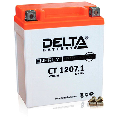цена Delta Мотоаккумулятор Delta 1207.1 AGM YTX7L-BS 7Ач, обратная полярность