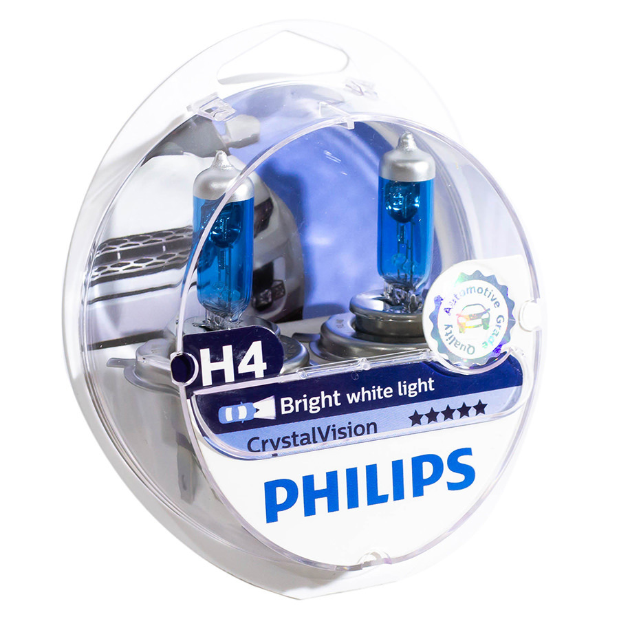 Автолампа PHILIPS Лампа PHILIPS Crystal Vision - H4-55 Вт-4300К, 2 шт. автолампа philips лампа philips crystal vision h7 55 вт 4300к 1 шт